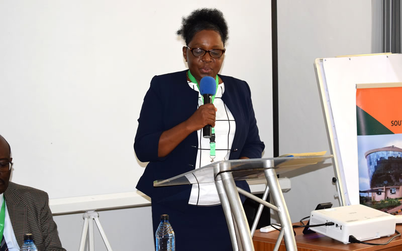 County Executive Committee Member, Hon. Ruth Koki, who represented the Kitui County Governor,  delivers her remarks and officially opened the conference.